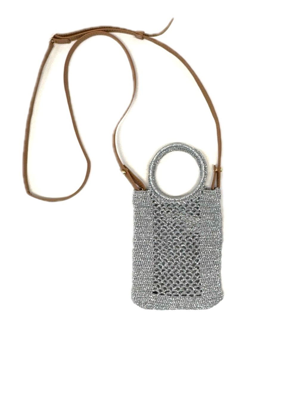 Aerie Silver Metallic Open Knit Crochet Mini Crossbody Bag OS